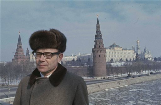 In this 1971 photo, former bureau chief for The Associated Press in Moscow Jack Bausman stands in Moscow. (AP Photo/File)