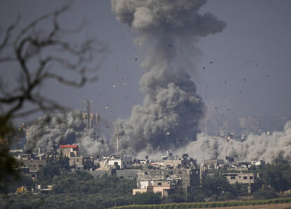 FILE - Smoke rises following an Israeli airstrike in the Gaza Strip, as seen from southern Israel, Monday, Oct. 23, 2023. (AP Photo/Ariel Schalit, File)