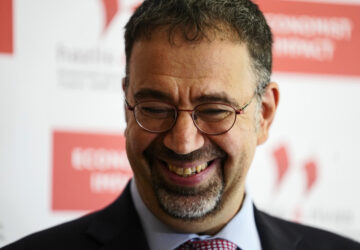Economist Daron Acemoglu, 2024 Nobel prize winner in Economics, speaks to the media during a conference in Athens , Greece, Monday, Oct. 14, 2024. (AP Photo/Petros Giannakouris)
