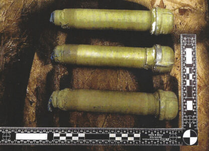 This image used as evidence by federal prosecutors shows pipe bombs confiscated from the home of Chris Arthur in Mount Olive, N.C. (U.S. District Court for the Eastern District of North Carolina via AP)