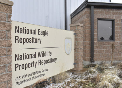 The exterior of the U.S. Fish & Wildlife Service's National Eagle Repository is seen in Commerce City, Colo., on March 8, 2024. (AP Photo/Matthew Brown)