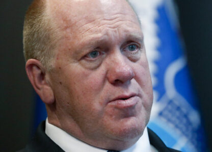 FILE - U.S. Immigration and Customs Enforcement acting director Thomas Homan speaks during an interview in East Point, Ga., April 26, 2018. President-elect Donald Trump says that Tom Homan, his former acting U.S. Immigration and Customs Enforcement director, will serve as “border czar” in his incoming administration. (AP Photo/John Bazemore, File)