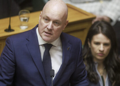 New Zealand's Prime Minister Christopher Luxon makes a 