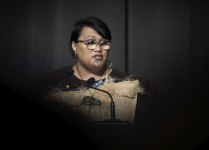 Abuse survivor, Tu Chapman, speaks following New Zealand's Prime Minister Christopher Luxon's 