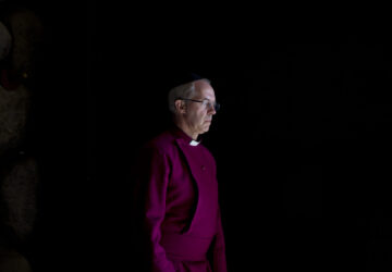 FILE - The Archbishop of Canterbury, Justin Welby, pays his respects at the Yad Vashem Holocaust memorial, in Jerusalem, Wednesday, May 3, 2017. (AP Photo/Ariel Schalit, File)