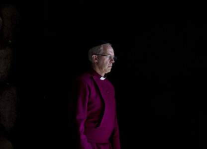 FILE - The Archbishop of Canterbury, Justin Welby, pays his respects at the Yad Vashem Holocaust memorial, in Jerusalem, Wednesday, May 3, 2017. (AP Photo/Ariel Schalit, File)