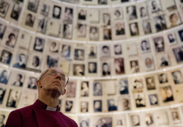 FILE - The Archbishop of Canterbury, Justin Welby, visits the Yad Vashem Holocaust memorial, in Jerusalem, Wednesday, May 3, 2017. (AP Photo/Ariel Schalit, File)