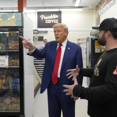 FILE - Republican presidential nominee former President Donald Trump visits Sprankle's Neighborhood Market in Kittanning, Pa., Sept. 23, 2024. (AP Photo/Alex Brandon, File)