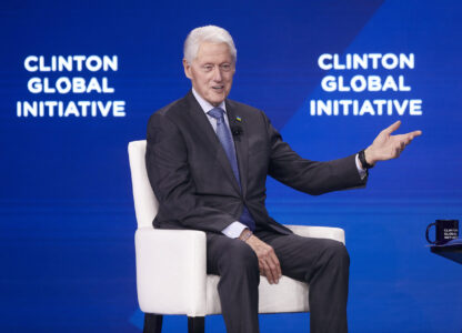 FILE - Bill Clinton, Founder and Board Chair of the Clinton Foundation & 42nd President of the United States, speaks during the Clinton Global Initiative on Monday, Sept. 23, 2024, in New York. (AP Photo/Andres Kudacki, File)