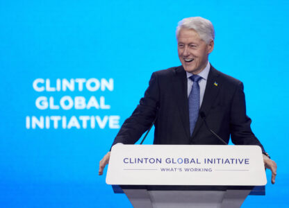 FILE - Bill Clinton, Founder and Board Chair of the Clinton Foundation & 42nd President of the United States, speaks during the Clinton Global Initiative on Monday, Sept. 23, 2024, in New York. (AP Photo/Andres Kudacki, File)