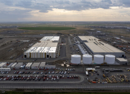 Construction is seen at an Amazon Web Services data center on Thursday, Aug. 22, 2024, in Boardman, Ore. (AP Photo/Jenny Kane)