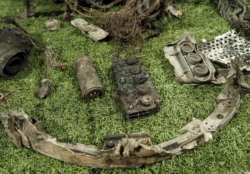 FILE - Fragments of what authorities in Kyiv described as a Russian hypersonic missile that struck a factory in Dnipro, Ukraine, on Nov. 21, 2024, are seen at a center for forensic analysis in an undisclosed location in Ukraine, on Nov. 24. (AP Photo/Evgeniy Maloletka, File)