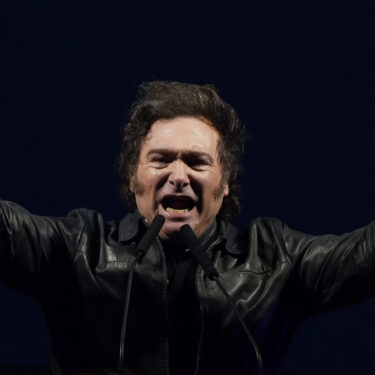 FILE - Argentine President Javier Milei addresses supporters during a rally in Buenos Aires, Argentina, Sept. 28, 2024. (AP Photo/Natacha Pisarenko, File)