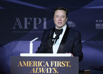FILE - Elon Musk speaks after President-elect Donald Trump spoke during an America First Policy Institute gala at his Mar-a-Lago estate, Nov. 14, 2024, in Palm Beach, Fla. (AP Photo/Alex Brandon, File)