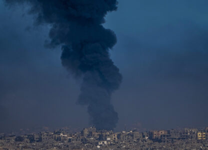 FILE - Smoke rises following an Israeli airstrike in the Gaza Strip, as seen from southern Israel, Dec. 29, 2023. (AP Photo/Ariel Schalit, File)