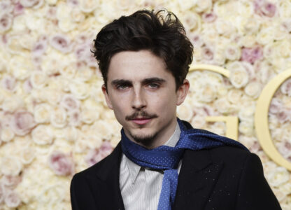 Timothee Chalamet arrives at the 82nd Golden Globes on Sunday, Jan. 5, 2025, at the Beverly Hilton in Beverly Hills, Calif. (Photo by Jordan Strauss/Invision/AP)