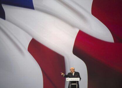 FILE - French far-right Front National former leader Jean-Marie Le Pen delivers a speech during the 15th congress of the party, in Lyon, central France, Saturday, Nov. 29, 2014. (AP Photo/Laurent Cipriani, File)