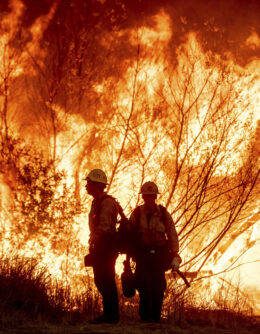 Fire crews battle the Kenneth Fire in the West Hills section of Los Angeles, Thursday, Jan. 9, 2025. (AP Photo/Ethan Swope)