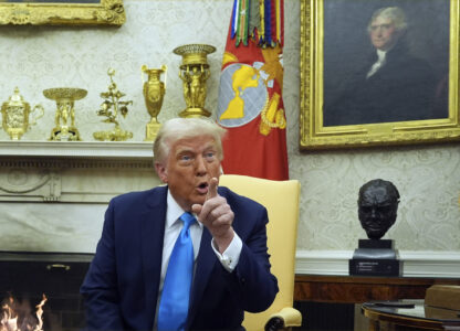 President Donald Trump speaks as he meets with Israel's Prime Minister Benjamin Netanyahu in the Oval Office of the White House, Tuesday, Feb. 4, 2025, in Washington. (AP Photo/Evan Vucci)
