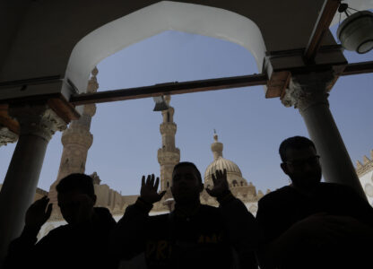 FILE - Worshippers attend Friday prayers during the Muslim holy fasting month of Ramadan, at Al-Azhar mosque, the Sunni Muslim world's premier Islamic institution, in Cairo, Egypt, Friday, April 7, 2023. (AP Photo/Amr Nabil, File)