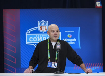 Cincinnati Bengals director of player personnel Duke Tobin speaks during a press conference at the NFL football scouting combine in Indianapolis, Tuesday, Feb. 25, 2025. (AP Photo/Michael Conroy)