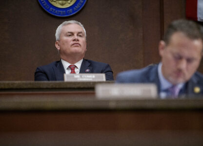 Chairman Rep. James Comer, R-Ky., presides over a House Committee on Oversight and Government Reform hearing with Sanctuary City Mayors on Capitol Hill, Wednesday, March 5, 2025, in Washington. (AP Photo/Rod Lamkey, Jr.)