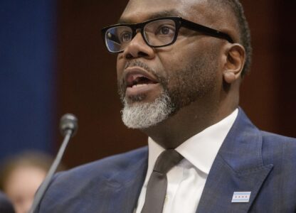 Chicago Mayor Brandon Johnson responds to questions during a House Committee on Oversight and Government Reform hearing with Sanctuary City Mayors on Capitol Hill, Wednesday, March 5, 2025, in Washington. (AP Photo/Rod Lamkey, Jr.)