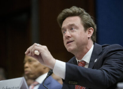 Denver Mayor Mike Johnston responds to questions during a House Committee on Oversight and Government Reform hearing with Sanctuary City Mayors on Capitol Hill, Wednesday, March 5, 2025, in Washington. (AP Photo/Rod Lamkey, Jr.)
