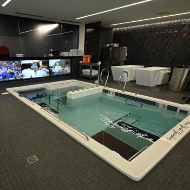 Soaking tubs and a spa pool, part of the New York Yankees medical and training room, are seen during a tour of the upgraded team spring training facilities Thursday, Feb. 13, 2025, at George M. Steinbrenner Field in Tampa, Fla. (AP Photo/Steve Nesius)
