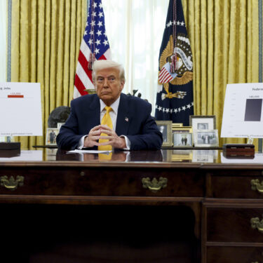 President Donald Trump delivers remarks in the Oval Office of the White House in Washington, Friday, March 7, 2025. (Pool via AP)