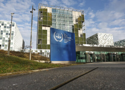 A general view of the exterior of the International Criminal Court in The Hague, Netherlands, Wednesday, March 12, 2025. (AP Photo/Omar Havana)
