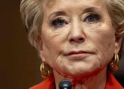 Linda McMahon, President Donald Trump's nominee for Secretary of Education, attends a hearing of the Health, Education, and Labor Committee on her nomination, Thursday, Feb. 13, 2025, in Washington. (AP Photo/Jacquelyn Martin)