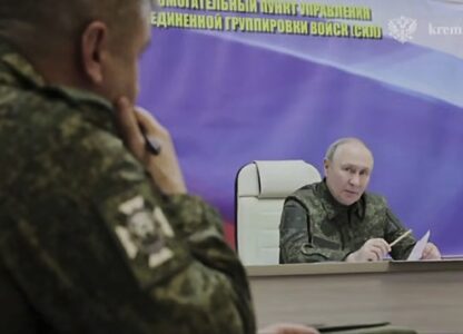 In this image made from video released by the Russian Presidential Press Service, on Wednesday, March 12, 2025, Russian President Vladimir Putin speaks during a visit to military headquarters in the Kursk region of Russia. (Russian Presidential Press Service via AP)