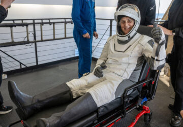 NASA astronaut Suni Williams gives a thumbs-up after being helped out of a SpaceX capsule onboard the SpaceX recovery ship Megan after landing in the water off the coast of Tallahassee, Fla., Tuesday, March 18, 2025. (Keegan Barber/NASA via AP)