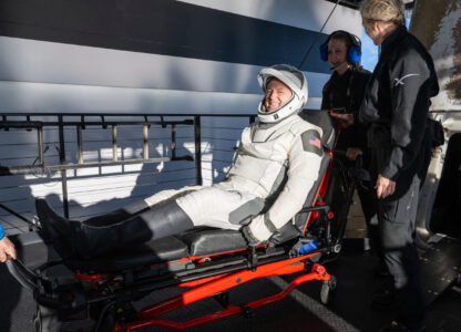 NASA astronaut Butch Wilmore is helped out of a SpaceX capsule onboard the SpaceX recovery ship Megan after landing in the water off the coast of Tallahassee, Fla., Tuesday, March 18, 2025. (Keegan Barber/NASA via AP)