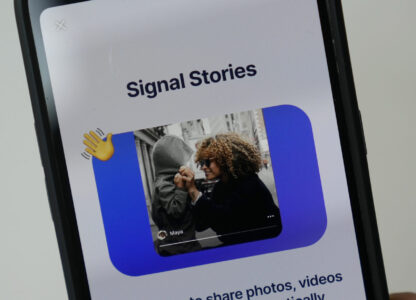 An image from the Signal app is shown on a mobile phone in San Francisco, March 18, 2025. (AP Photo/Jeff Chiu)