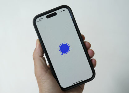 An image of the Signal app is shown on a mobile phone in San Francisco, March 18, 2025. (AP Photo/Jeff Chiu)