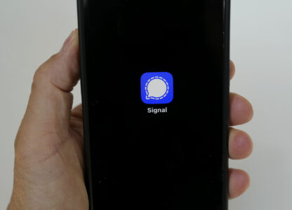 An image of the Signal app is shown on a mobile phone in San Francisco, March 18, 2025. (AP Photo/Jeff Chiu)