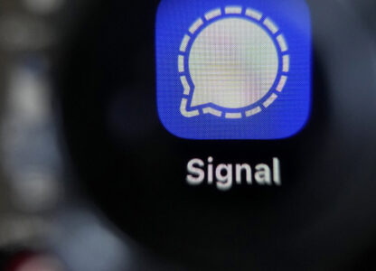 The Signal app is shown on a mobile phone in San Francisco, March 18, 2025. (AP Photo/Jeff Chiu)