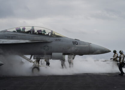 FILE - F/A-18F Super Hornet fighter jet takes off from the aircraft carrier U.S.S. Dwight D. Eisenhower, also known as the 'IKE', in the south Red Sea, Tuesday, Feb. 13, 2024. (AP Photo/Bernat Armangue, File)