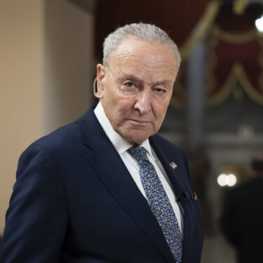 FILE - Senate Minority Leader Chuck Schumer, D-N.Y., is pictured during a television interview at the Capitol in Washington, March 14, 2025. (AP Photo/Ben Curtis)