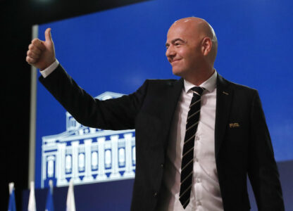 FILE - FIFA President Gianni Infantino arrives at the FIFA congress on the eve of the opener of the 2018 soccer World Cup in Moscow, Russia, June 13, 2018. (AP Photo/Pavel Golovkin, File)