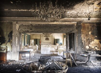 This image provided by Commonwealth Media Services shows damage after a fire at the Pennsylvania governor’s mansion while Democratic Gov. Josh Shapiro and his family slept inside on Sunday, April 13, 2025, in Harrisburg, Pa. (Commonwealth Media Services via AP)