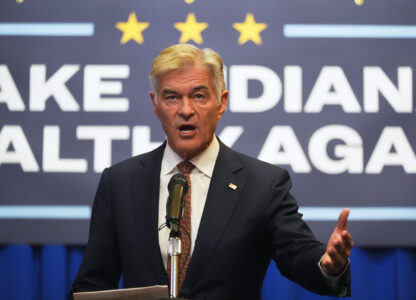 Medicaid Services Administrator Dr. Mehmet Oz speaks during a Make Indiana Healthy Again initiative event in Indianapolis, Tuesday, April 15, 2025. (AP Photo/Michael Conroy)