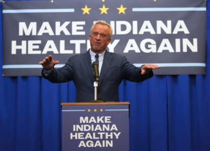 U.S. Health and Human Services Secretary Robert F. Kennedy, Jr speaks during a Make Indiana Healthy Again initiative event in Indianapolis, Tuesday, April 15, 2025. (AP Photo/Michael Conroy)