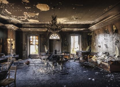 This image provided by Commonwealth Media Services shows damage after a fire at the Pennsylvania governor’s mansion while Democratic Gov. Josh Shapiro and his family slept inside on Sunday, April 13, 2025, in Harrisburg, Pa. (Commonwealth Media Services via AP)