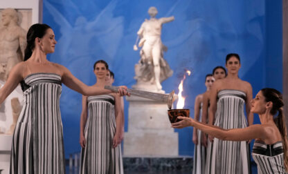 APTOPIX Greece Olympics Milan Cortina Flame Lighting