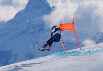FILE - United States' Lindsey Vonn crashes into a gate during an alpine skiing women's downhill race, at the Winter Olympics, in Cortina d'Ampezzo, Italy, Feb. 8, 2026. (AP Photo/Jacquelyn Martin, File)