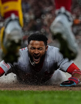 St. Louis Cardinals’ Victor Scott II scores against the San Francisco Giants during a baseball game in San Francisco, Sept. 23, 2025. (AP Photo / Godofredo A. Vásquez)