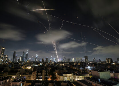 The Israeli Iron Dome air defense system intercepts missiles during an Iranian attack on Tel Aviv, Israel, June 18, 2025. (AP Photo / Leo Correa)